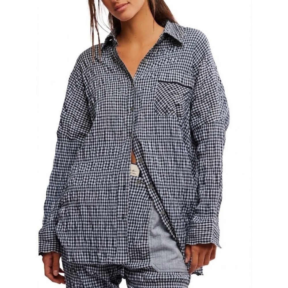Intimately FP Free People Cloud 10 Sleep Gingham Oversized Shirt In Black Size L
